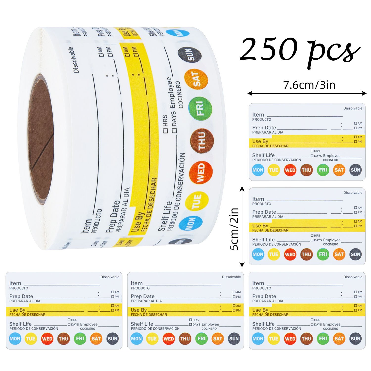 Food Storage Labels - 250 sztuk/rolka Etykiety z datą do