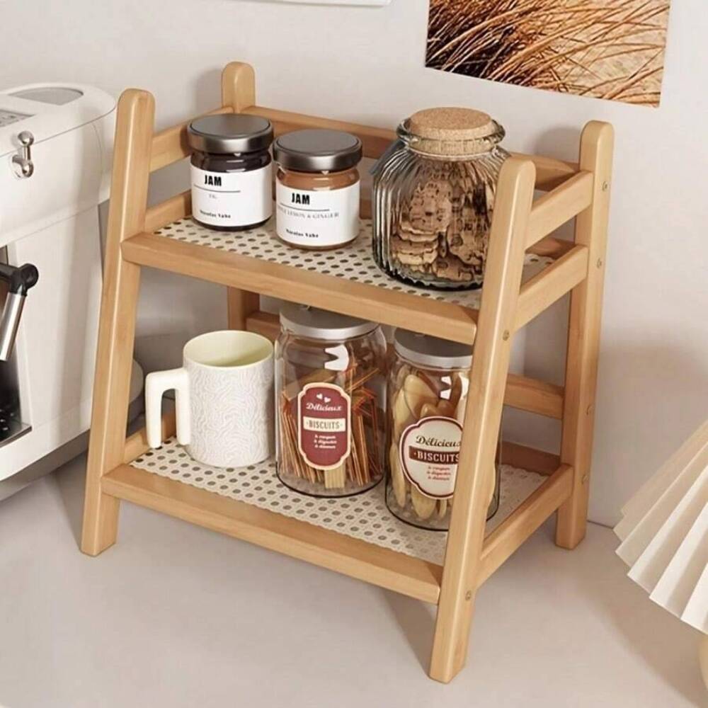 Food Storage Shelving - Dwupoziomowy bambusowy regał do przechowywania na