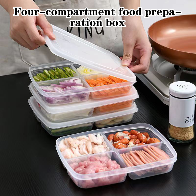 Food Storage With Compartments - Nowy【4-przegródkowy plastikowy pojemnik do przechowywania, przenośny