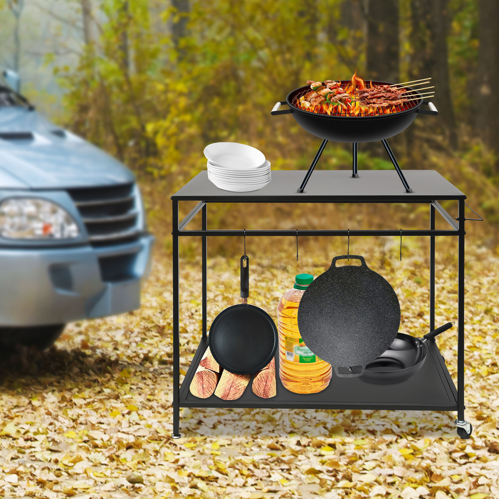 Dwupoziomowy, mobilny stół do  – Food Storage Shelving recenzja i cena
