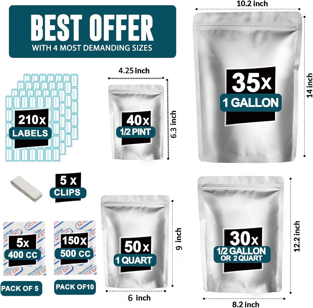 155 torebek mylarowych z 155 p – Food Storage Labels recenzja i cena